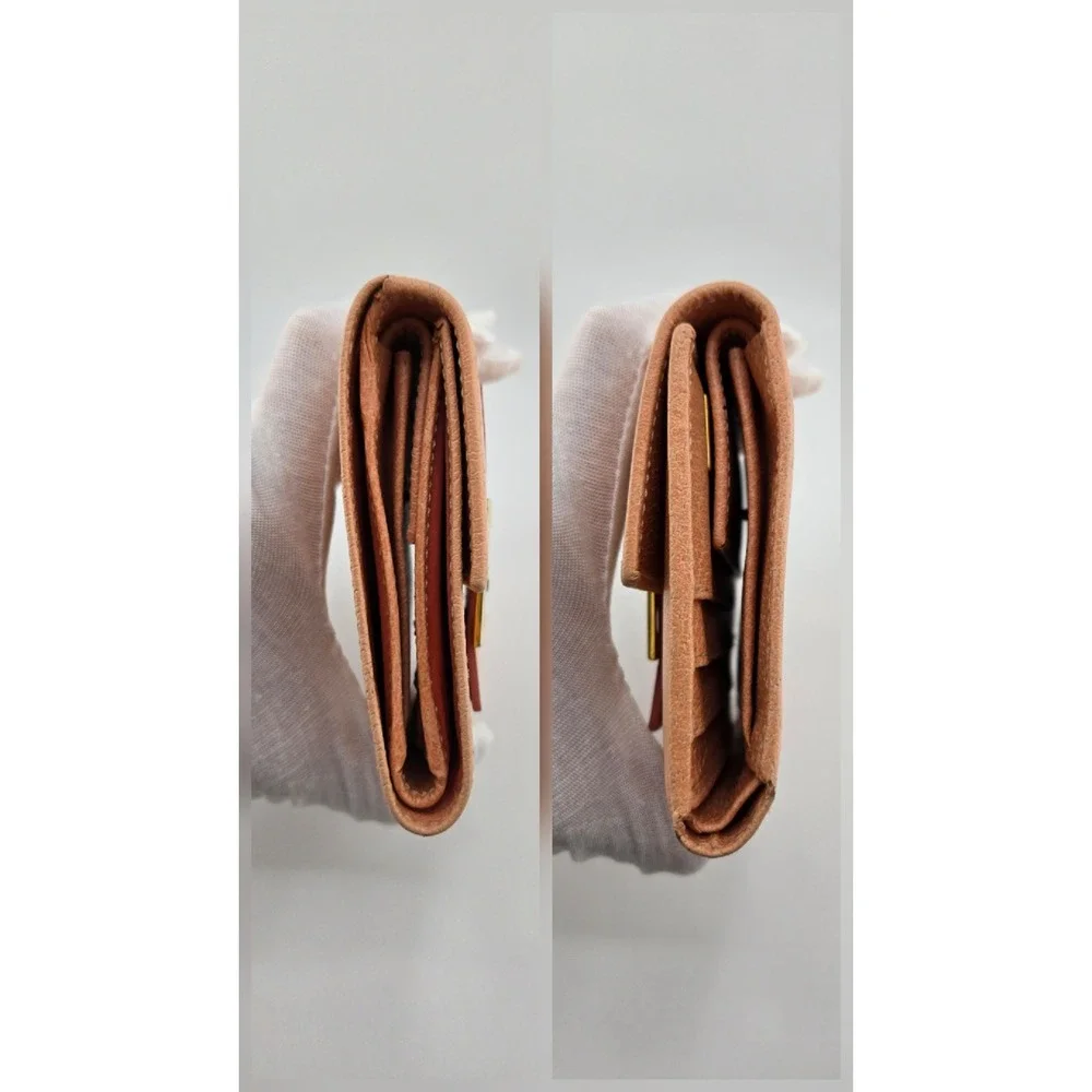Fendi Peach Leather FF Logo Buckle Trifold Wallet Gold Hardware Compact